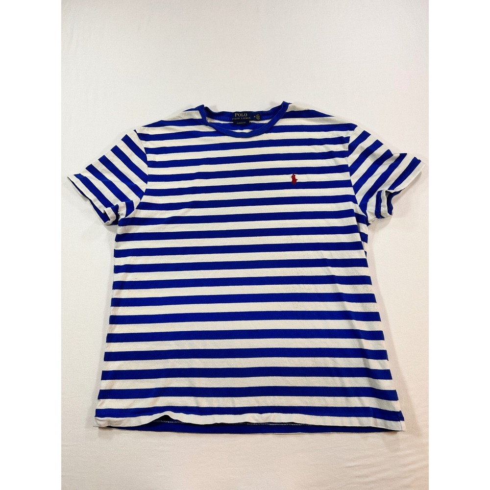 Polo Ralph Lauren Mens Blue White Striped T-Shirt Classic Fit Size M Pony Logo